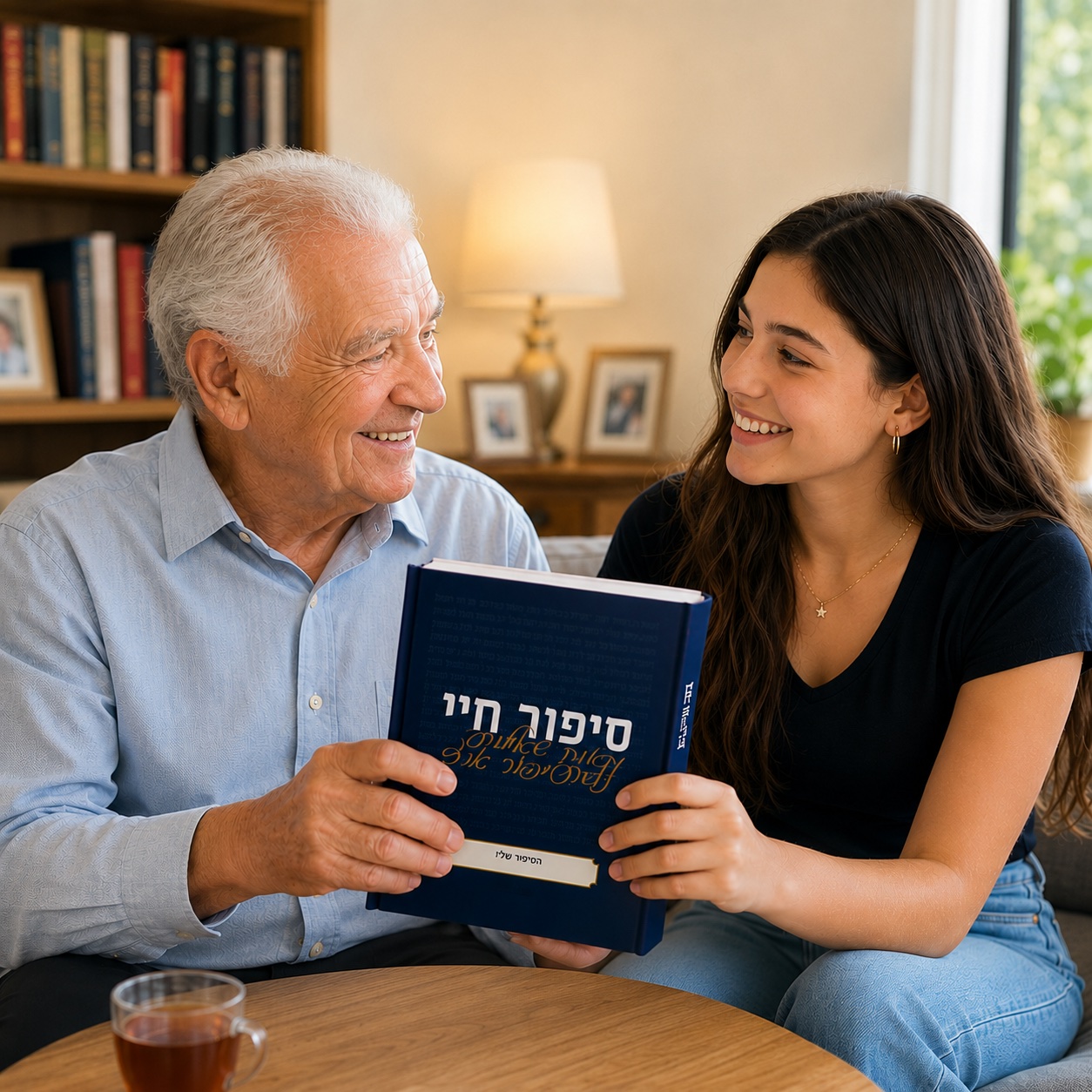 נכדה וסבא נהנים יחד בחופש הקיץ